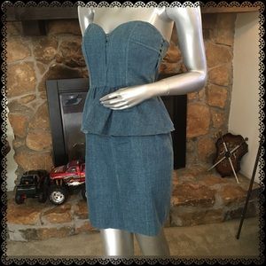 ARYN K. Denim Peplum Dress Blue XS